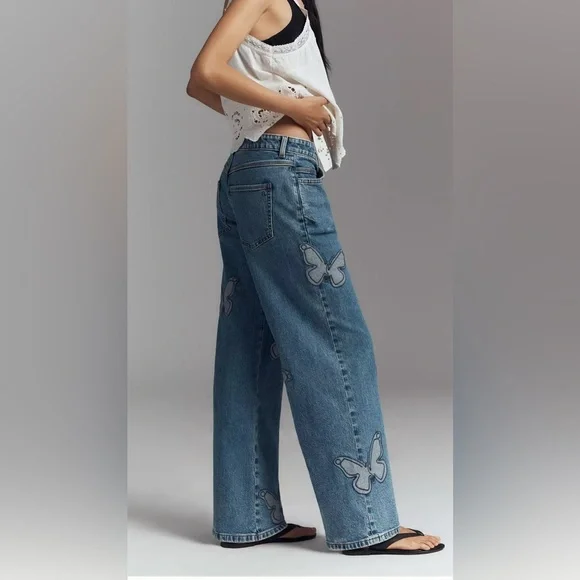 Pilcro butterfly low slung wide leg jeans online. - Picture 3 of 8